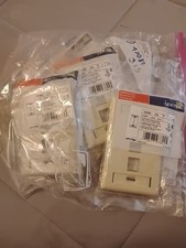 8xLeviton 42080-3IS Single-Gang Quickport Wallplate with ID Windows 3-Port Ivory picture