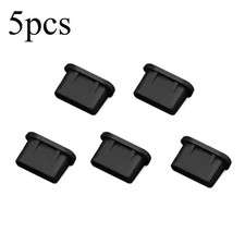 5pcs USB-C Dust Plugs – Black Silicone Charging Port Covers for Smartphones picture
