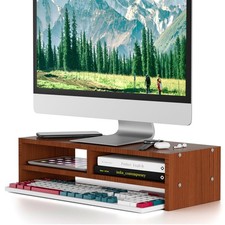 Qecamy Wood Monitor Stand Riser with Storage Walnut Brown picture