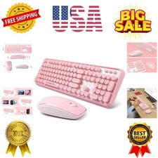 Pink Wireless Keyboard and Mouse Combo, Retro Typewriter Style Cute Bubble Ke... picture