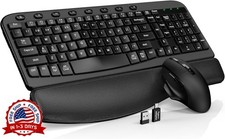 Combo de teclado y ratón inalámbricos con reposamanos de piel suave integrado picture