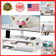 Monitor Stand Riser 2-Tier Desktop Organizer 21.3 Inch MDF Wood White Finish picture