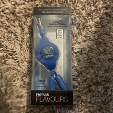 ReTrak Retractable Audio Splitter Cable 3.5mm 1:2 Blue 3.2 ft picture