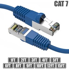 1-15FT Cat7 RJ45 Network LAN Ethernet SSTP Shield Patch Cable Copper 600MHz Blue picture