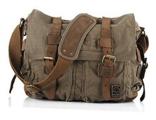 Vintage Military Leather Canvas Laptop Bag Messenger Medium--15‘’ Army Green picture
