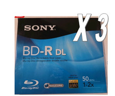 3 SONY AccuCORE BD-R DL Blu-ray Disc Recordable 50GB 1-2x Speed 1080 HD picture