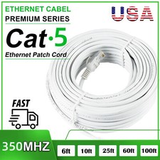 Cat5 e CAT5e Ethernet Cable RJ45 Network Internet Cord White Patch 6/10/60/100ft picture