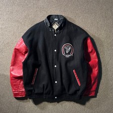 80s 90s US Vintage Canadian-Made Leather Hockey Jacket, Red picture