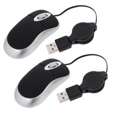 2 Mini USB Wired Mice with Retractable Cables 7X4CMx2pcs Blackx2pcs picture
