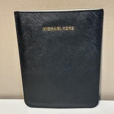 Michael Kors Black Gold Leather Mini iPad  E-reader Sleeve Pouch Case 8”x6” picture