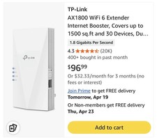 4.2 4.2 out of 5 stars (45) TP-Link AX1800 WiFi 6 Extender Internet Booster picture