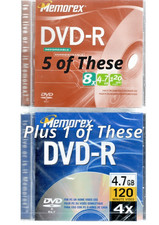 6 - Memorex DVD-R Discs 4.7GB 2 Hours Each Blank DVDs in Standard Jewel Cases picture