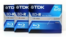 TDK Recordable BD-R  Blu-Ray Disc 25GB 1-2X New Sealed Jewel Case 3-Pack picture