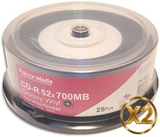 Falcon Digital-Vinyl White Inkjet Hub/Diamond Black 52X CDRs 50-Pak (2 x 25-Pak) picture