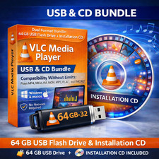 VLC Media Player USB & CD Bundle 64GB USB 3.2 Portable Video Audio Player Window picture
