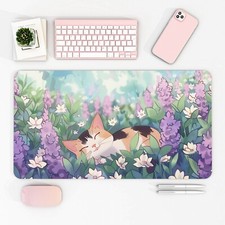 Sleeping Kitten Desk Mat, Cozy Gamer Gifts, Kawaii Cat, Lofi Mousepad picture