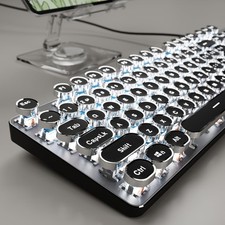 Retro Typewriter Mechanical Gaming Keyboard - White Backlit, Clicky Blue Switch, picture
