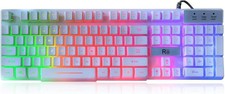Gaming Keyboard White Rainbow LED Backlit Mechanical Feeling 104 Key For PC Lapt picture