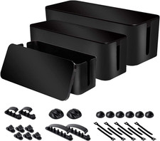 Cable Management Box Set of 3 Power Strip Organizer Cord Storage Black Desk Kit picture