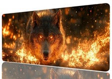 Wolf Gaming Mouse Pad Flame Dark Glowing XL Desk Mat 31.5x11.8 Inch Keyboard picture