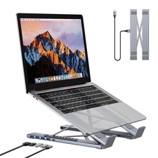 5-in-1 USB C Hub Adjustable Aluminum Laptop Stand, 4-Port USB A 3.0 with 5Gbp... picture