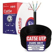 CAT5e UTP 500ft Ethernet Network Cable 24AWG LAN RJ45 CCA Solid Bulk Wire Black picture