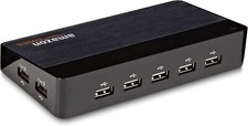5PK 10 Port USB 2.0 Hub w/ Power Adapter and Cable 2 Fast Charge ports Plug&Play picture