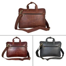Men's Genuine Leather Laptop Briefcase Messenger Bag Trolley Sleeve Work Office picture