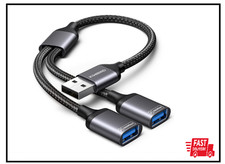 USB Splitter 1 in 2 Out, Cable, Double Dual Port 1 Pack, Grey picture