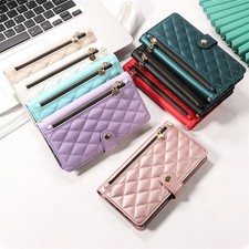 Luxury Zip Leather Grid Wallet Cover Case For 17 16 15 14 12 13 11 Pro Max XR picture