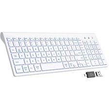 Wireless Silent Compact Keyboard 7 Color Backlit Low Profile Keys White picture