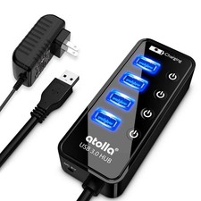 4-Port USB 3.0 Hub with 4 Data Ports, 1 Smart Charging Port, black picture
