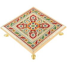 Traditional Multicolor Wooden Pooja Chowki | Handcrafted Puja Platform for Home picture