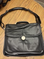 Dell Black Leather Padded Laptop Briefcase Bag w/ Organizer Pockets 15in Y2K Vtg picture