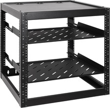 12U Open Frame Network Rack with 2X 14In Vented 1U Shelves Rear Support, Wall Mo picture