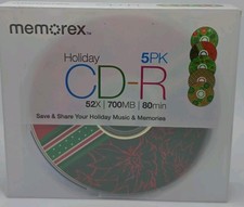 Memorex CD-R 5pk Holiday Version 52X 700MB 80min SEALED NEW  picture