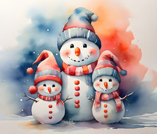 SNOWMAN FAMILY STOCKING HAT SCARF CHRISTMAS TREE #4 COMPUTER MOUSE PAD 9 X 7 picture