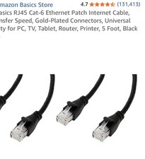 4 Pack Cat6 Snagless/Molded Boot Ethernet Patch Cable 5 Feet Black . New In Box picture