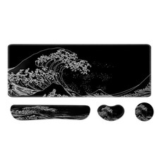 Pink Wave Desk Pad Keyboard Wrist Rest Set 31.5x11.8 Inch Non-Slip Desk Mat Pro picture
