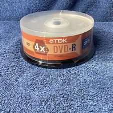 TDK DVD-R 25 pack 4.7GB 120 minute 4X factory sealed NOS white disc recordable picture