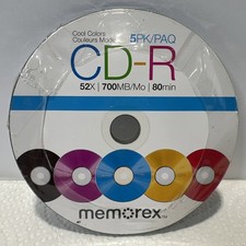 Memorex CD-R 5-Pack Cool Colors 52X 700MB 80 min New in Sealed Pkg B5 picture