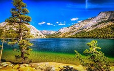 Landscape nature lake mountains forest summer trees blue Custom Gaming Mat Desk picture