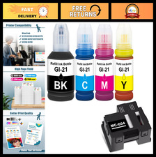 4 Pack GI21 Ink Bottles & 1 MC-G04 Maintenance Box for Canon G Series Printers picture