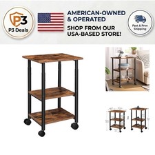 Rustic Brown and Black Printer Cart on Wheels - Heavy Duty 3-Tier Storage Rack picture
