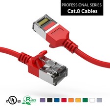 20 Pack of 2Ft CAT8 U/FTP Slim Ethernet Network Cable Red 30AWG picture