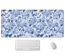 Blue Hydrangea Flowers Desk Mat, Floral Large Aesthetic Mouse Pad 35.5