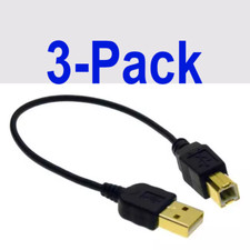 7.6 INCH USB 2.0 Certified 480Mbps Type A to B Male Cable GOLD-PLATED (3-Pack) picture