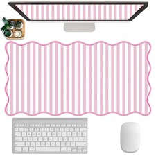 Scalloped Desk Mat Extended Large Cute Striped Pad Big Desk Pad XXL Aesthetic... picture