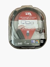 Cyber Acoustics AC-840 Black/Gray USB Headset w/Microphone.Gaming Mono Audio New picture