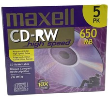 Maxell CD-RW High Speed Discs, 650MB, 4X - 10X, 5 Pack, New, Sealed picture